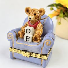 【やや傷】リモージュボックス　テディベアとベビーベッド　フランス製トリンケット やや傷】リモージュボックス テディベアとベビーベッド フランス製
