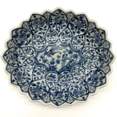 美濃焼 龍峯窯 染付 花鳥 オーバル 深皿 飾り皿 和食器 大皿