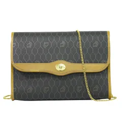 本物 クリスチャン ディオール Christian Dior ハニカム柄 チェーン ショルダーバッグ ポシェット PVC ブラック ブラウン バッグ 中古・
