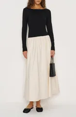 リフォーメーション レディース トップス ワンピース マキシ Reformation Abelong Sleeve Mixed Media Maxi Dress Black And Sugar ブラック