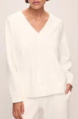 エバージェイ レディース アウター パーカー・スウェット Vネック セーター Eberjey Boucl VNeck Sweater Ivory アイボリー