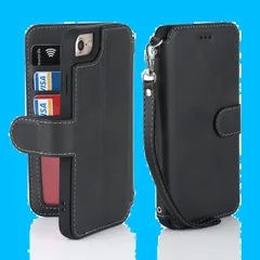 レンズ保護(アイフォンSE3 耐衝撃 第2世代 第3世代 軽薄 /あいふぉんSE2/いphone8/アイホン7/アイフォン6/6s 米軍MIL規格 2020 2022 ストラップ 手帳型 ケース ケース 4.7インチ対応)-ブラック ケース iphone8 S