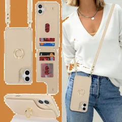 case 16 カード収納 16 16 携帯ケース【RFID機能】iPhone 360°回転リング 財布型ケース【上下開】iPhone16 背面ポケット付きiPhone ケース 可愛 ショルダー 斜めがけ 首かけ 横置磁気機能 クロスボディ肩掛け スマホケース