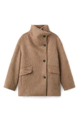 マンゴ レディース アウター ジャケット・ブルゾン スタンドネック コート MANGO Brushed Funnel Neck Coat Brown ブラウンのサムネイル