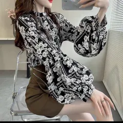【新品】レディース ボリューム袖シアー花柄シャツ トップス 花柄 ボリュームスリーブ ブラウス 長袖