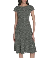 エリザジェイ レディース トップス ワンピース クルーネック ミニワンピース ミニ キャップ ニット Eliza J Knit Boucle Cap Sleeve Crew Neck Fit Flare Mini Dress Olive オリーブ