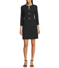 エリザジェイ レディース トップス ワンピース クルーネック ミニワンピース ミニ Eliza J Long Sleeve Crew Neck Fit and Flair Bow Mini Dress Black ブラック