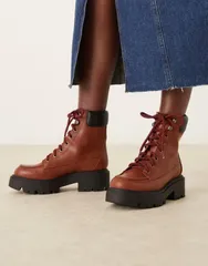 エイソス レディース シューズ ブーツ・レインブーツ レース ASOS DESIGN Author lace up worker boots in tan TAN タンのサムネイル
