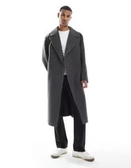 エイソス メンズ アウター コート ウール ASOS DESIGN wool look longline coat Gray グレー