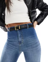 エイソス レディース アクセサリー ベルト ASOS DESIGN waist and hip belt with square buckle Black ブラックのサムネイル