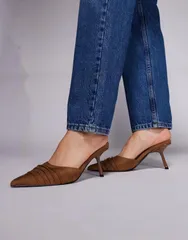 パブリックデザイア レディース シューズ サンダル スエード ヒール Public Desire Apricot heeled mulesuedette Brown imi suede ブラウン