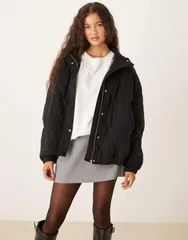 エイソス レディース アウター ジャケット・ブルゾン キルティング ASOS DESIGN quilted bomber with yoke detail Black ブラックのサムネイル