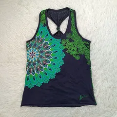 Desigual デシグアル ノースリーブ チュニック XL 総柄 ブラック×グリーン 花柄 ラインストーン 大きいサイズ レディース ロゴ リゾート 旅行のサムネイル