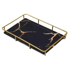 小物置き トレー 大理石風 おしゃれ 香水置き 洗面台 化粧品 アクセサリー 収納 (ブラック)