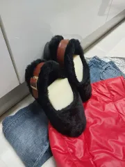 新商品 ブラック ファー ミュール スリッパ