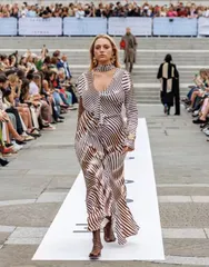 トップショップ レディース トップス ワンピース マキシワンピース フリル マキシ Topshop long sleeve ruffle maxi dress with scraf wrap detail in abstract stripe Multi マル