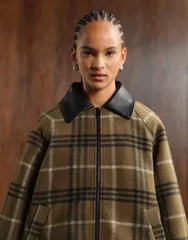 エイソス レディース アウター ジャケット・ブルゾン レザー ジャケット ASOS DESIGN formal bomber jacket with leather look collar check Khaki カーキ