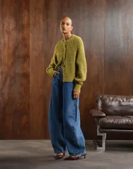 エイソス レディース アウター カーディガン ニット ASOS DESIGN knitted fisherman rib cardigan with raglan detail in olive オリのサムネイル