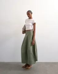 トップショップ レディース ボトムスカート デニム マキシ Topshop denim seamed barrel maxi skirt Khaki カーキ