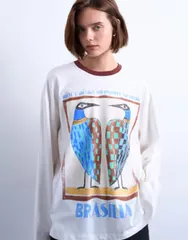 トップショップ レディース トップス Tシャツ コントラスト グラフィック Topshop graphic Brasilia contrast ringer skater tee WHITE ホワイト