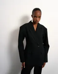 トップショップ レディース アウター ジャケット・ブルゾン ブレザー Topshop cinched padded shoulder blazer black ブラックのサムネイル