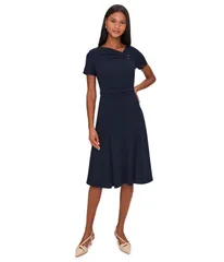 カルバンクライン レディース トップス ワンピース A ライン Calvin Klein Short Sleeve Belted Aline Indigo インディゴ