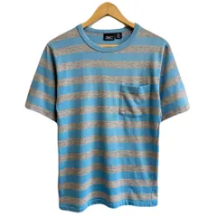 〜90's USA製 MERVYN'S ボーダー 胸ポケット付き シングルステッチ 半袖Tシャツ 水色×グレー Sサイズ No.P244