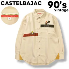 90s ヴィンテージ カステルバジャック CASTELBAJAC ＋2 NATURE キャラクター ロゴ デザイン 長袖 シャツ シングルポケット ラウンドヘム 3 ベージュ ゴルフ スポーツ メンズのサムネイル