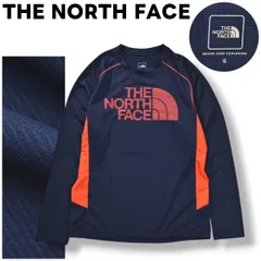 【ゴールドウィン製】 ノースフェイス THE NORTH FACE UVケア 長袖 ランニング シャツ メッシュ カットソー ロゴ プリント S ネイビー x レッド アウトドア スポーツ メンズ