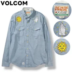 ボルコム VOLCOM クラシック フィット CLASSIC FIT 長袖 シャンブレー ウエスタン シャツ ラウンドヘム ダブルポケット 刺繍 デザイン M ライトブルー ストリート アメカジ メンズ