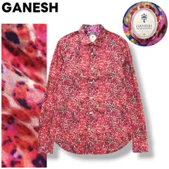 【美柄】 ガネーシュ GANESH 長袖 薄手 コットン シャツ レギュラーカラー ラウンドヘム L 総柄 レッド デザイナーズ シティールック  リゾート カジュアル メンズのサムネイル