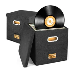 レコードボックス レコードケース レコード 収納 レコード専用 ボックス 蓋付き Boono 収納box (ブラック2個セット)