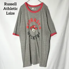 【Russell Athletic】アメリカ ネブラスカ大学 ハスカーズ マスコットキャラクター NCAA プリントロゴ リンガーT オーバーサイズ 半袖Tシャツ グレー US古着 USA輸入 Lsizeのサムネイル