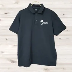 A1548 ユニクロ UNIQLO ポロシャツ 半袖(L) 黒 プリント文字 綿 レギュラーカラー