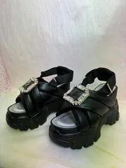 ♡新品未使用♡ 　美品　38サイズ 【24.0cm】 　ヨースケ YOSUKE  　レディース 　厚底スポーツサンダル　　 ビジューバックル付き バックベルト 11.2cm 　脚長効果 　 MY1455-445