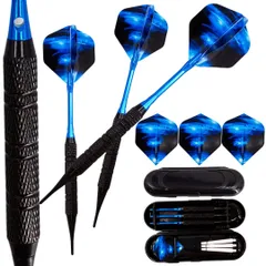 マイダーツ セット 矢 アルミ シャフト初心者 中級者 入門用 ダーツライブ フェニックス ダーツ 青 バレル フライト チップ 2BA ソフトダーツ ケース 付き(18g ブルー)(DAR1801-BL)