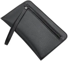 クラッチバッグ 超スリム PUレザー 長財布 リストレット付き 薄型 セカンドバッグ ウォレットポーチ ジッパー開閉 毛皮テクスチャ加工 ユニセックス メンズ レディース (ブラック) [並行輸入品]