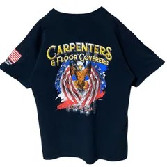 L バックプリント ネイビー ポケT イーグル 国旗 アニマル USA製  ブラック 黒 Tシャツ レディース ユニセックス メンズ 古着 半袖 CHM
