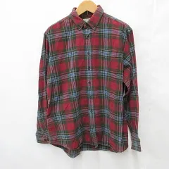 エルエルビーン L.L.BEAN シャツ ネルシャツ 長袖 ボタンダウン チェック コットン 赤 緑 レッド グリーン L