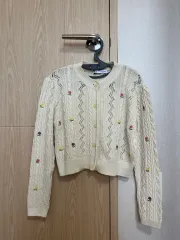 ZARA アイボリー 花刺繍 クロップド カーディガン