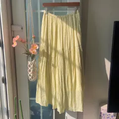 ヴィンテージ 森ガール ライトイエロー 小花 フラワー ロング スカート -