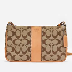 COACH コーチ スリムデミジップ ショルダーバッグ ポシェット ポーチ 斜め掛け シグネチャー キャンバス レザー キャメル ベージュ系 6338 レディース