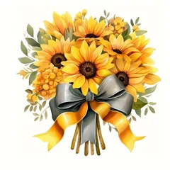 ステッカー ひまわりの花束 シール 15cm ヒマワリ ブーケ 向日葵 フラワー 車 ノートパソコン 給油口 ビニール 防水 インテリア 窓用 2D デカール t10258