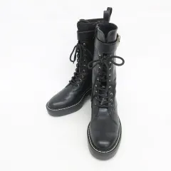 チャールズ アンド キース  CHARLES＆KEITH ブーツ バックル レースアップ サイドジップ プラットフォームブーツ ブラック 黒 35