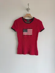 ポロジーンズ カンパニー ラルフローレン (POLO JEANS) 星条旗 コットン 半袖 ニット