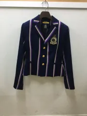 ラルフローレン ストライプ ゴールドボタン ワッペン装飾 テーラードジャケット ブレーザージャケット