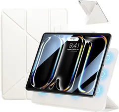 iPad Pro 11インチ ケース M4/M5 (2024/2025・第5/6世代)専用 強力マグネット吸着式 横置＆縦置 角度調整可能 三角形スタンド Pencilホルダー付き 極薄 軽量 オートスリープ/ウェイク対応 (クリーム)