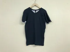 本物ダブルジェイケイwjkダブルジェーケーコットンボーダーVネック柄切り替えデザイン半袖Tシャツメンズサーフアメカジミリタリーストリートスケーターワークビジネススーツモードゴルフ紺ネイビーM日本製