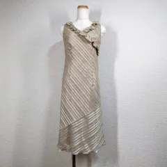 インディヴィ アシンメトリー ドレス 38 M ベージュ フリル ワンピース フォーマル 結婚式 二次会 パーティー 発表会 ノースリーブ