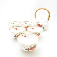 美品 kouransya 香蘭社 菊紋 急須＆湯呑 6点 セット 茶器揃 花 和食器 白磁 金縁 色絵 SC10896P1 